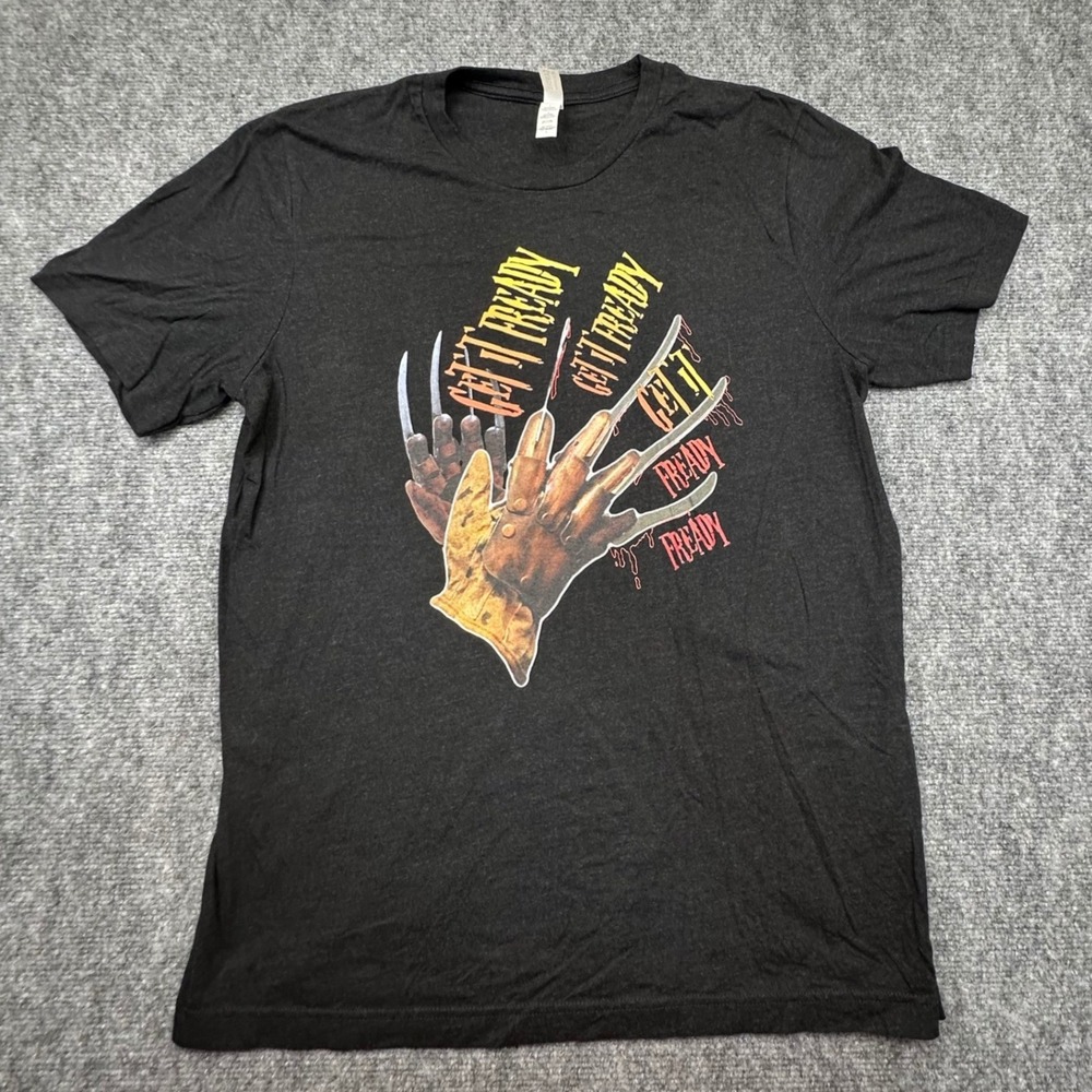 Bella Canvas 504 Funk Freddy Krueger Horror Graphic T-Shirt Charcoal Black L